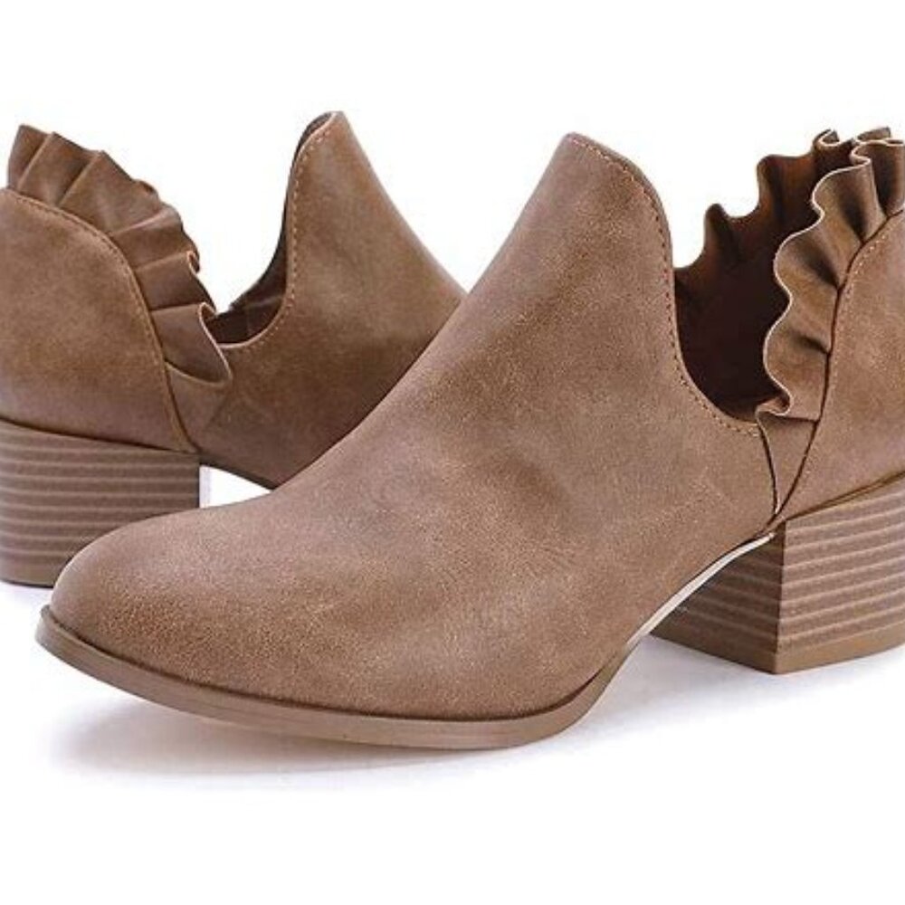 Fergalicious Ruffled Brown Ankle Booties